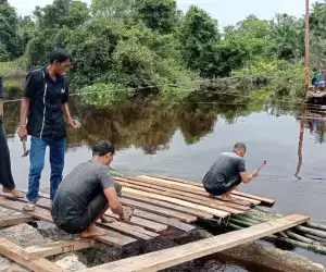 Belum Adanya Perbaikan dari Pemerintah, Warga Alue Siron Gotong Royong Buat Jembatan Dari Bambu