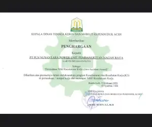Nihil Kecelakaan, PLN Nusantara Power UP Nagan Raya Raih Penghargaan K3