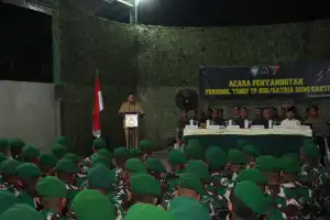 Danrem 012/TU menyambut kedatangan personil yonif TP 856 di kompi senapan B