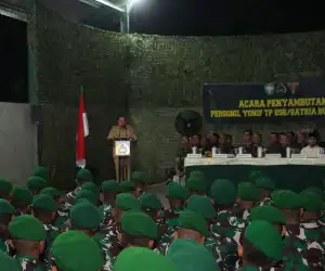 Danrem 012/TU menyambut kedatangan personil yonif TP 856 di kompi senapan B