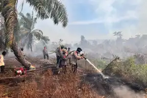 Brimob Batalyon C Pelopor Bersinergi dengan Tim Gabungan Jinakkan Kebakaran Lahan di Nagan Raya