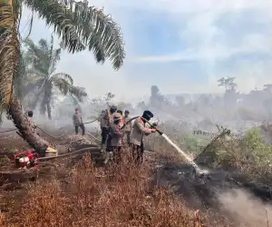 Brimob Batalyon C Pelopor Bersinergi dengan Tim Gabungan Jinakkan Kebakaran Lahan di Nagan Raya
